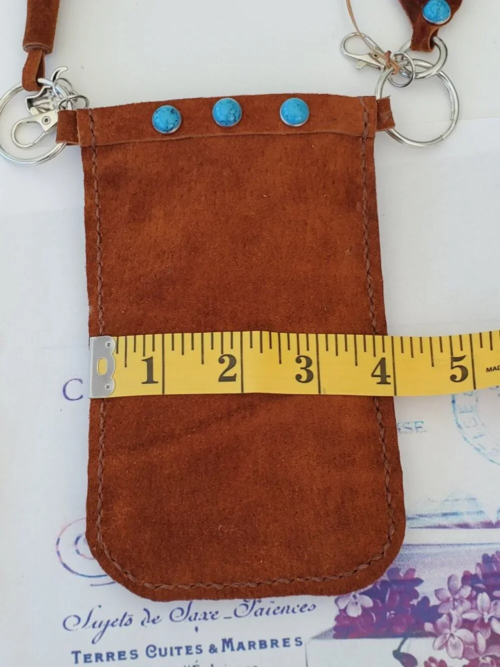 Western‑Boho Hands Free phone carry case - clips to belt loops - 100% leather
